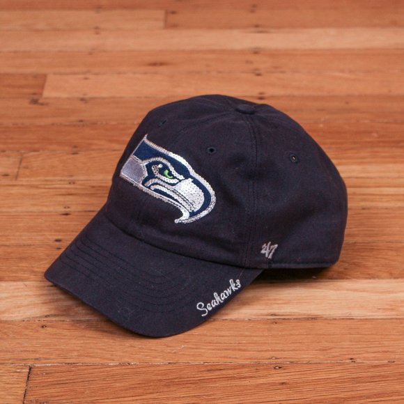 Seattle Seahawks 47 Brand Dark Blue Women's Hat with Embroidered Sequin Logo - Picture 3 of 9